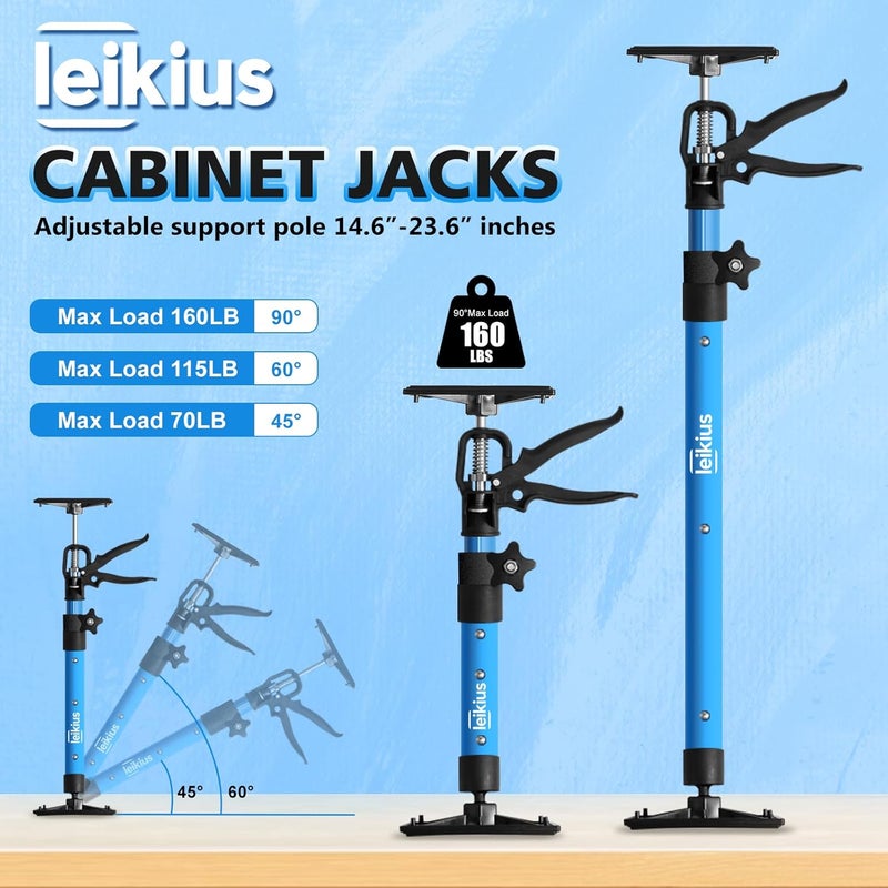 Leikius 2PK Steel Cabinet Jacks for Installing Cabinets,14.6-23.6Inches, Adjustable 3rd Hand Support System,Telescopic Hand Support Pole, Third Hand Tools Support Pole 132LB Load for Lifting Drywall - Image 3